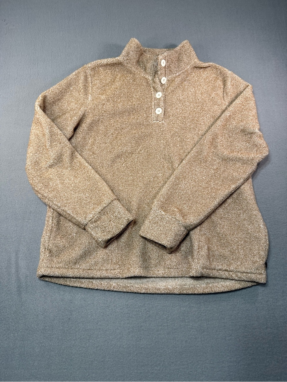 Eddie Bauer Women's L Beige Fleece Mock Neck Button Pullover Sweater Solid